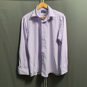 Lands' End Purple Checkered Dress Shirt